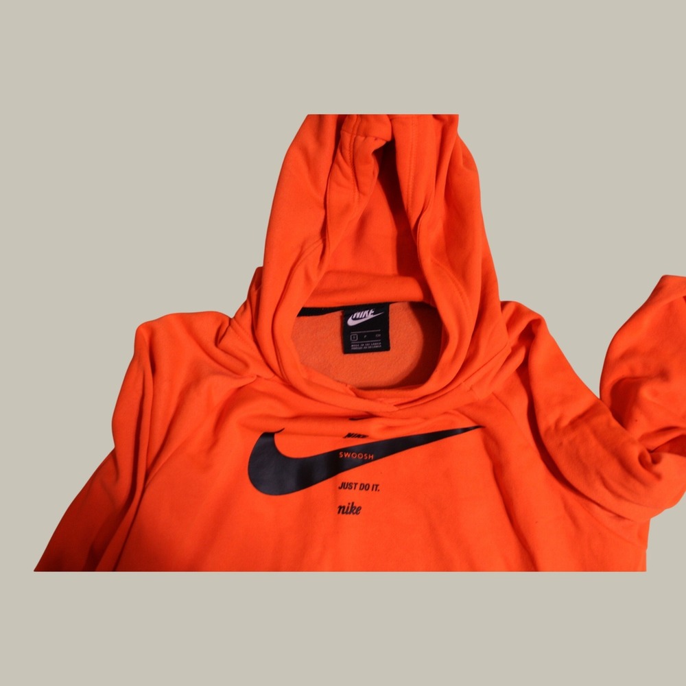 Nike Sportswear Essential Womens Fleece Hoodie Orange Multi Logo Cropped Small - Picture 2 of 2